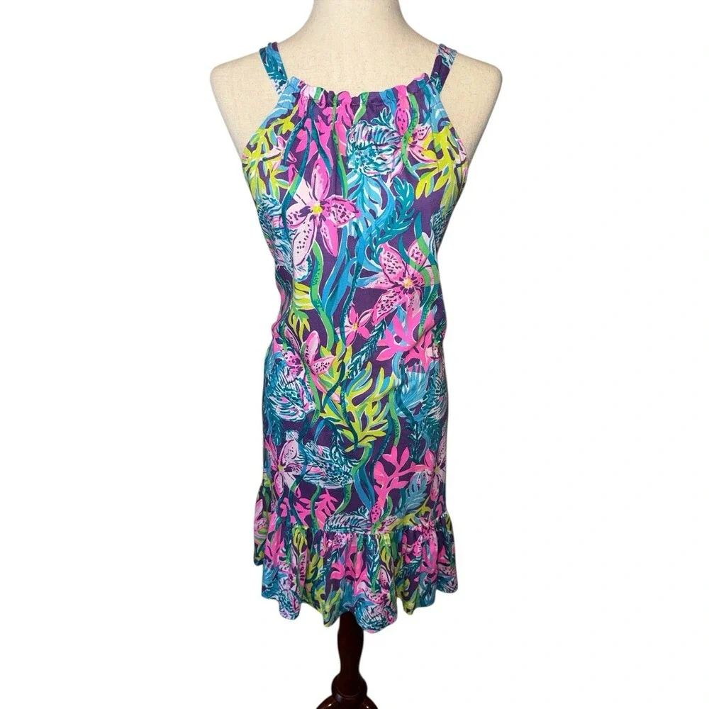 Lilly Pulitzer Saira Dress Halter Tie Neckline Vacation Resort Beach Vacation - Picture 2 of 9